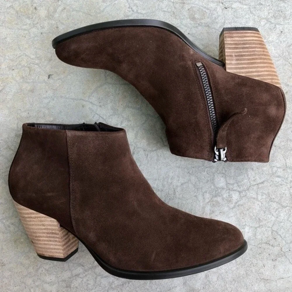 Ecco Brown Suede Ankle Boots Booties Waterproof Hydromax Heeled Euro 38